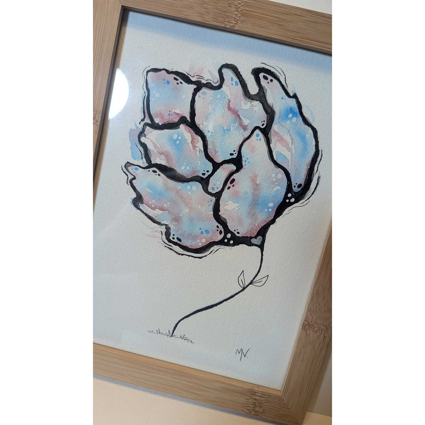 Illustration af blomster i bløde pastelfarver, dansk design, plakater til børneværelset, maleri, kunst.