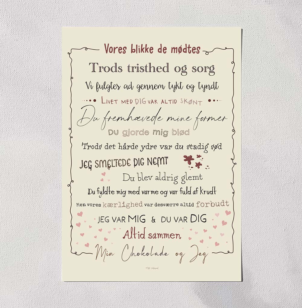 A5 kort med dansk design og illustration, tekstplakat til børneværelset, maleri og kunst.