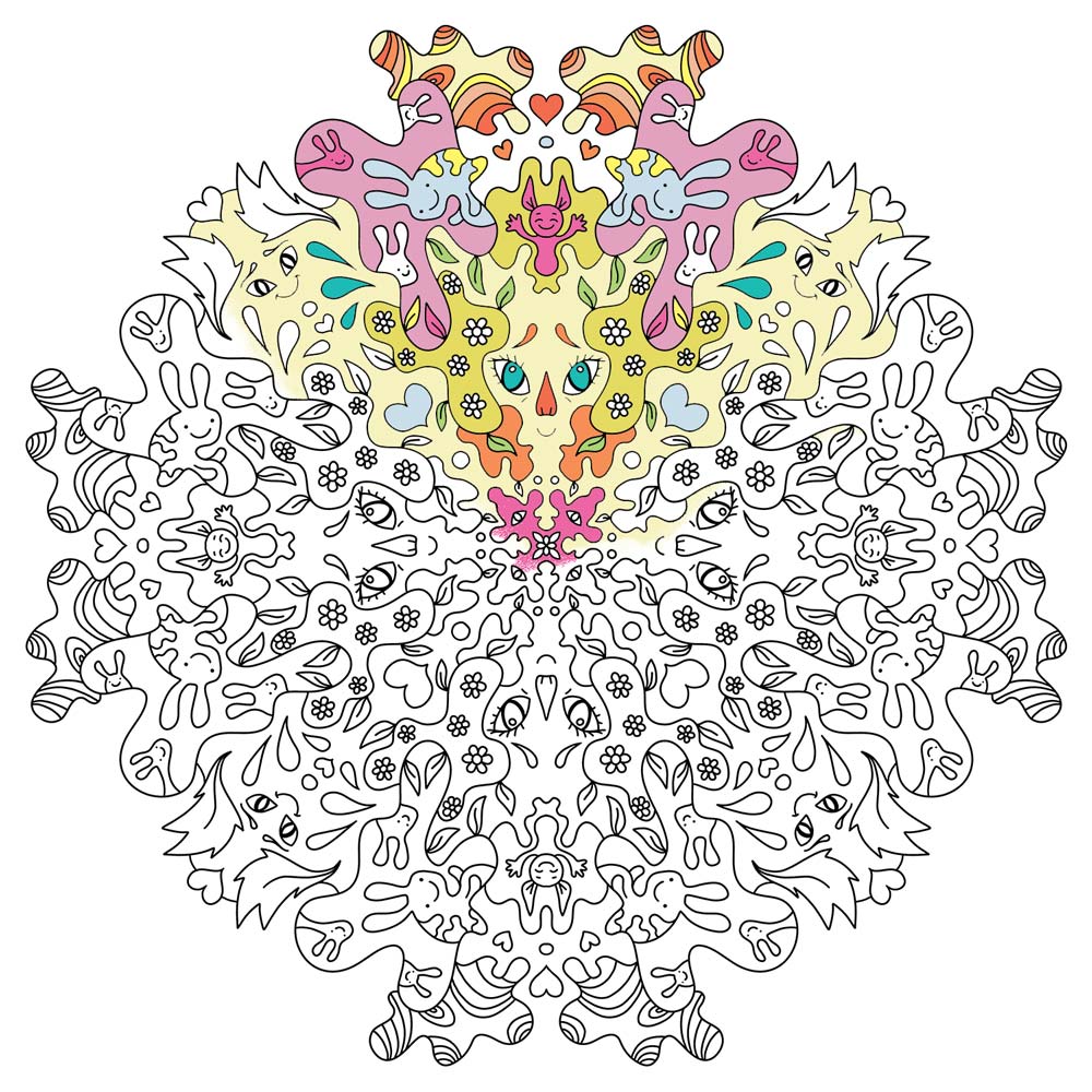 Farverig mandala illustration med detaljerede mønstre, dansk design plakater til børneværelset og børn, kunst og maleri.