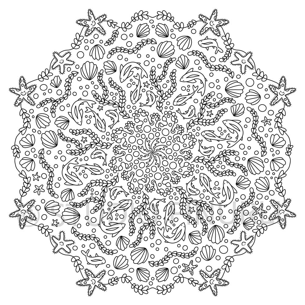 Sort-hvid mandala illustration med detaljeret mønster, kunst til børneværelset, dansk design plakater til børn.