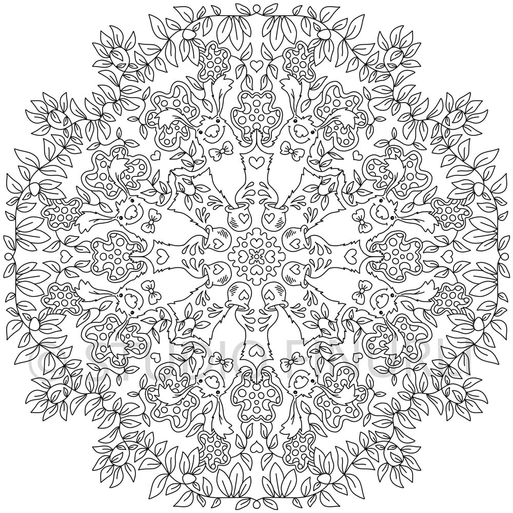 Sort-hvid mandala illustration med detaljerede mønstre og bladformede elementer, dansk design kunst til plakater til.