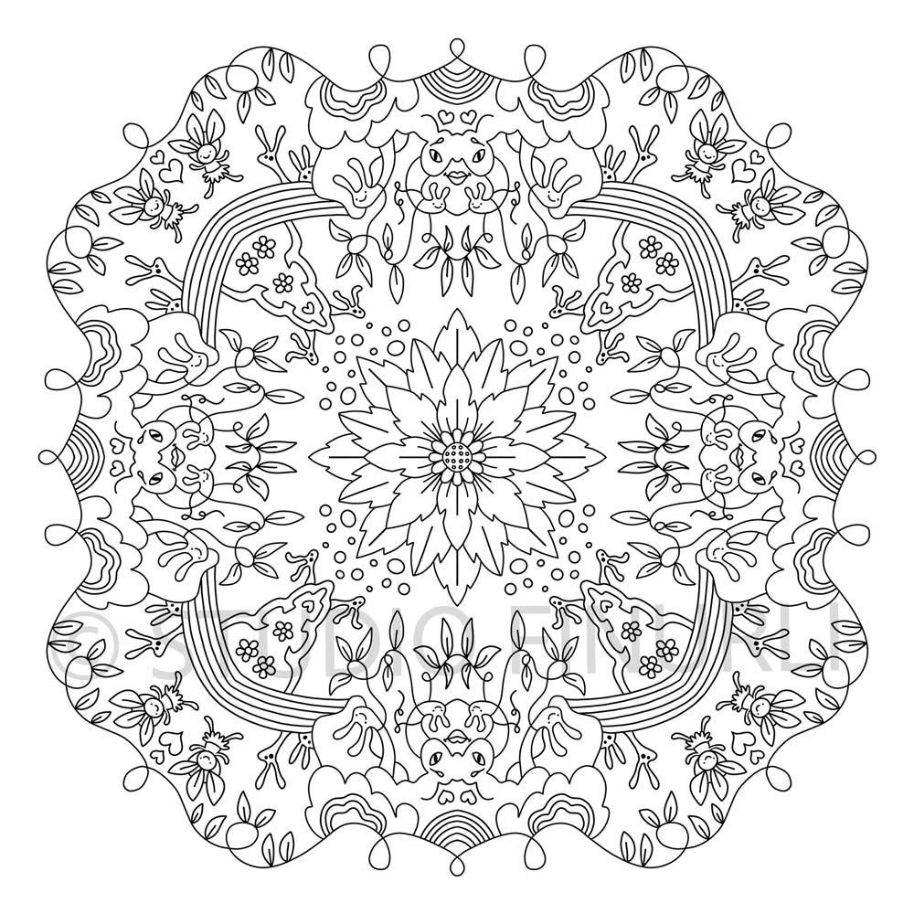 Sort-hvid mandala illustration med detaljerede mønstre, dansk design plakat til børneværelset, kunst og maleri.