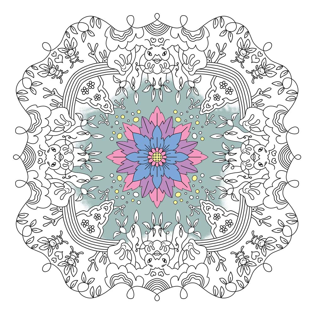 Farverig mandala illustration i dansk design til plakater til børneværelset, kunst og maleri.