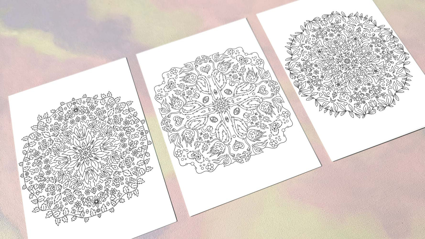 Sort-hvide mandala illustrationer i dansk design som plakater til børneværelset og kunst til børn.
