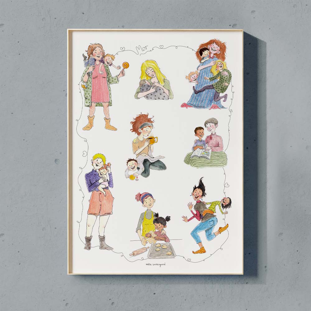 Plakat til mødre fuld af søde illustrationer