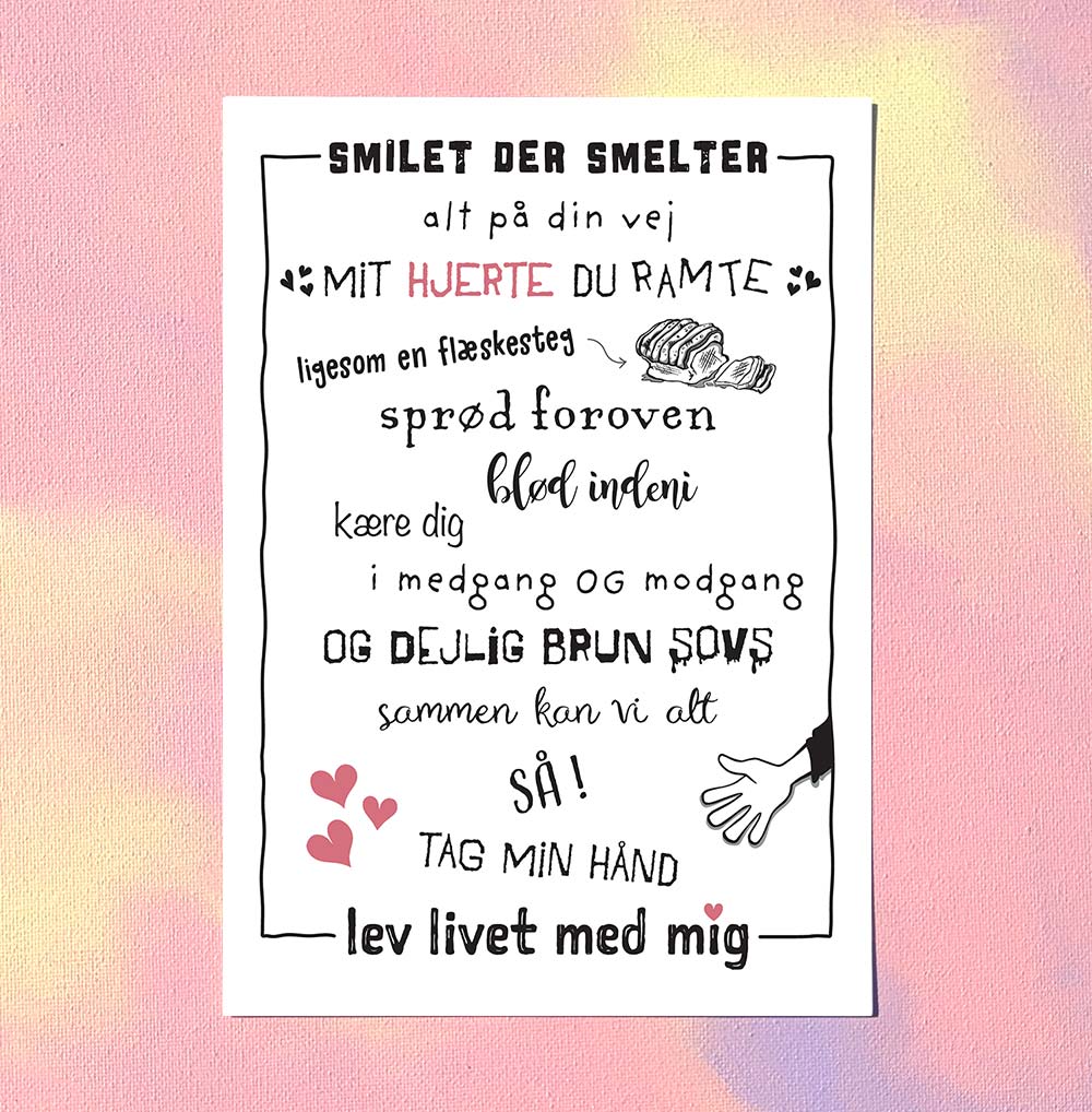 A5 kort med dansk design illustration og kunsttekst, plakater til børneværelset og børn.