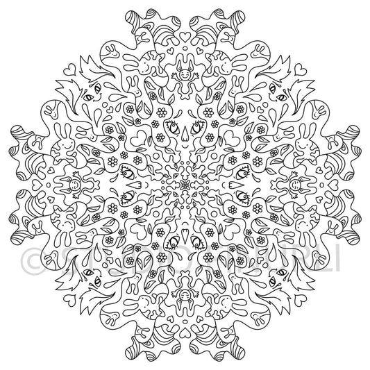Detaljeret sort-hvid mandala illustration med dansk design, perfekt til plakater til børneværelset, maleri og kunst til børn.