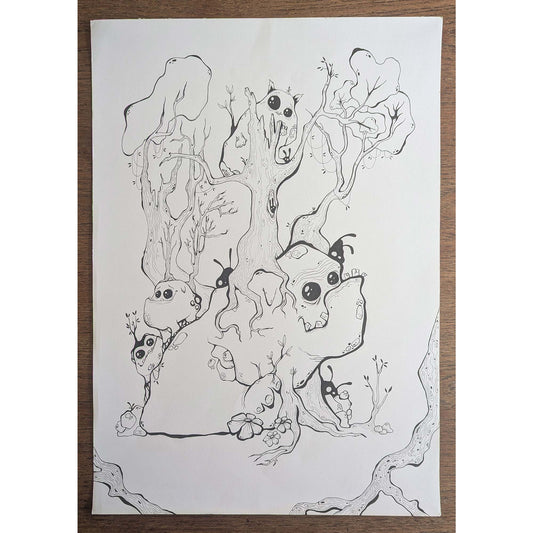 Creatures in the Forest - Original tusch illustration